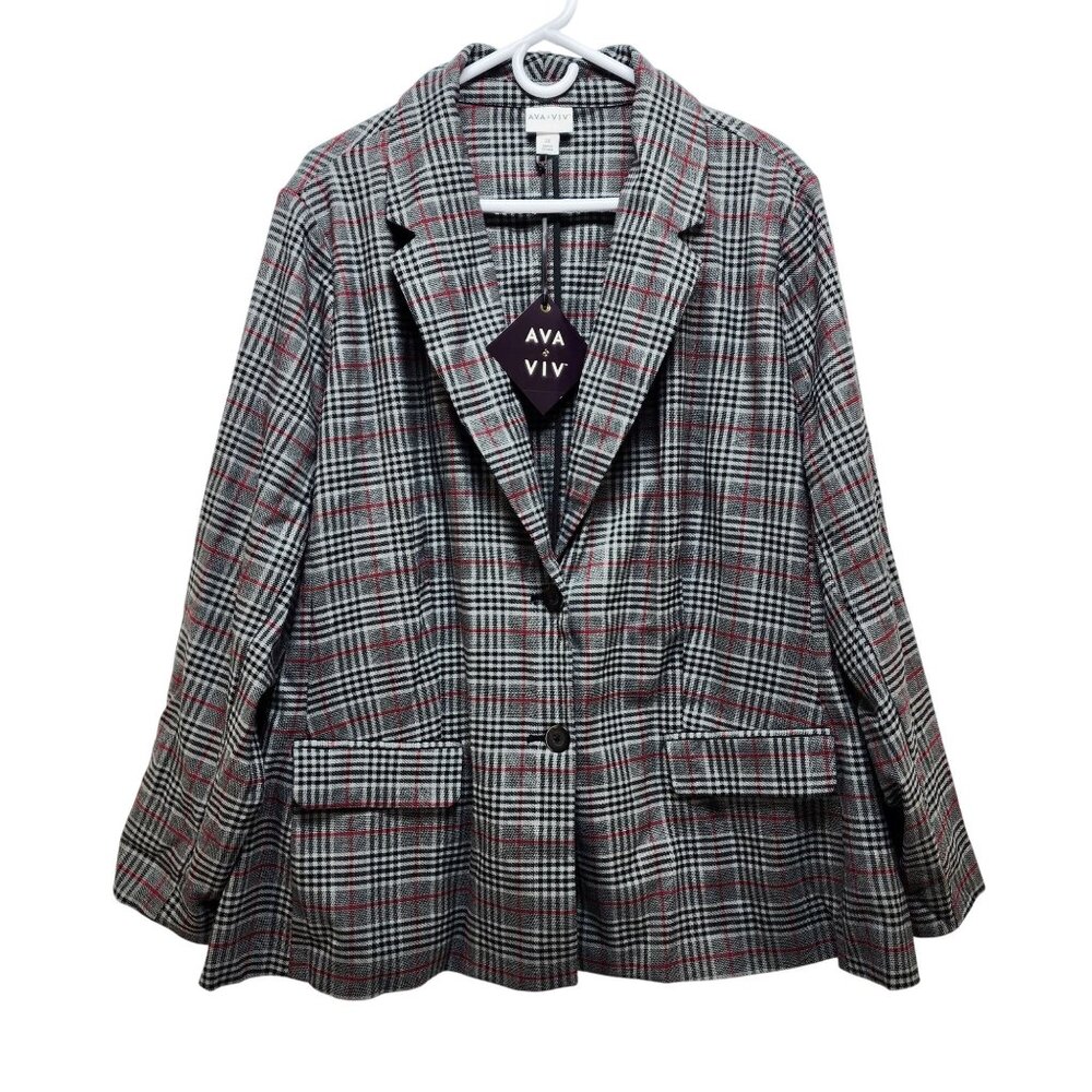 Ava & Viv Women's Checkered Blazer - Black and Red
